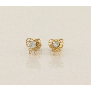 10k Yellow Gold Cubic Zirconia Bow Earrings Stud Post Screw Back Adult or Child